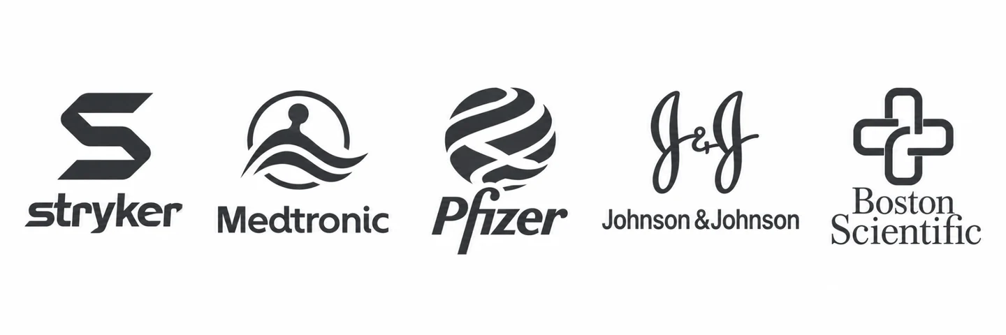 Medical industry brands: Stryker, Medtronic, Pfizer, Johnson & Johnson, and Boston Scientific